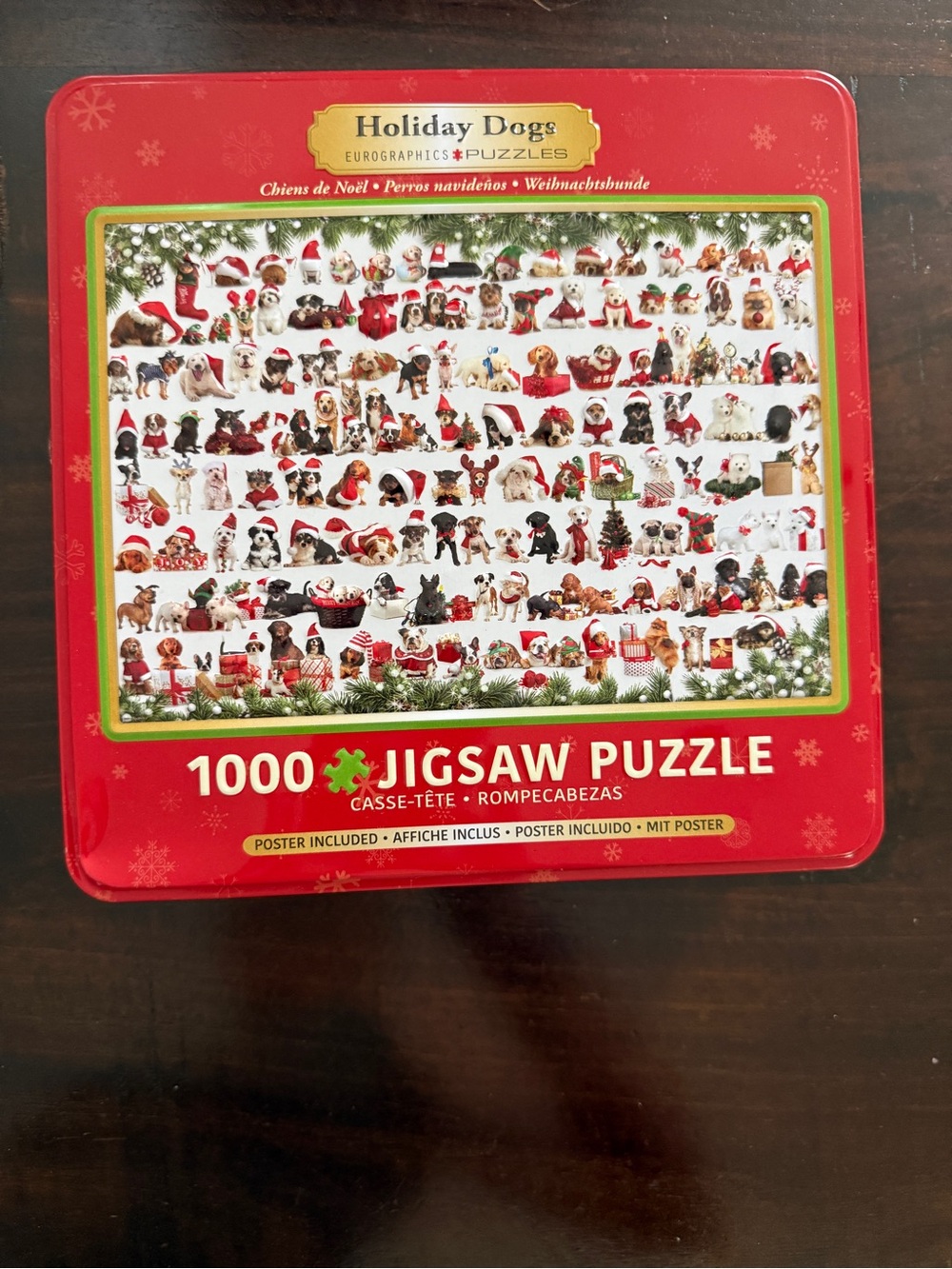 Holiday Dogs 1000-Piece Jigsaw Puzzle - Red Tin